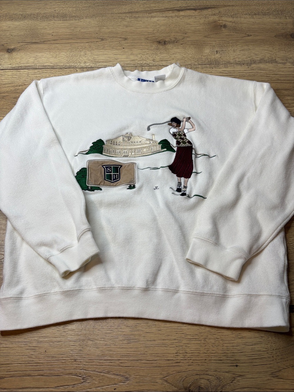 Women’s Vintage EP Pro White Crewneck Sweater with Golf Embroidery Size Large